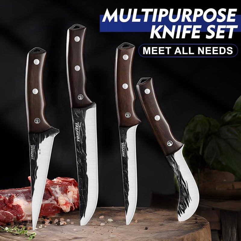 TopFeel 4PCS Hand Forged Butcher Knife Set - Slicing Knife,Boning Knife, Dividing Knives,Skinning Butcher Knives,High Carbon Steel Meat Cutting cleaver for Home Kitchen & Outdoor - Image 3